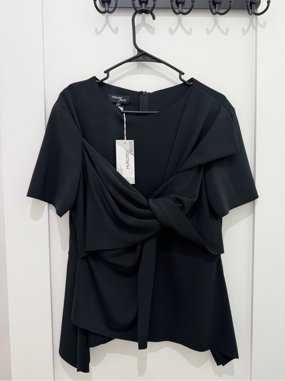 Black Draped Knot-Front Women’s Blouse